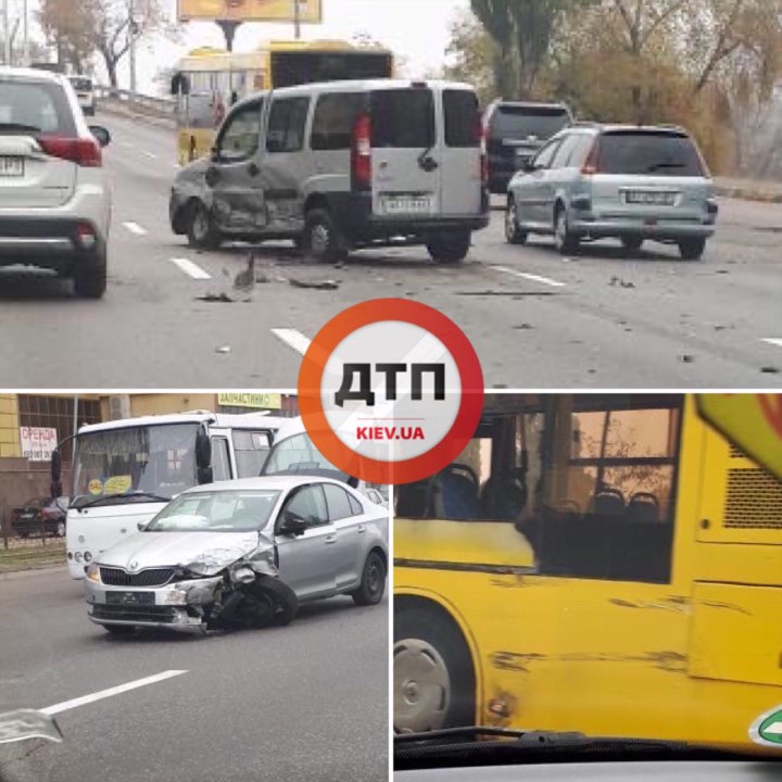 В Киеве на Харьковском шоссе произошло серьезное ДТП с участием 3 транспортных средств 