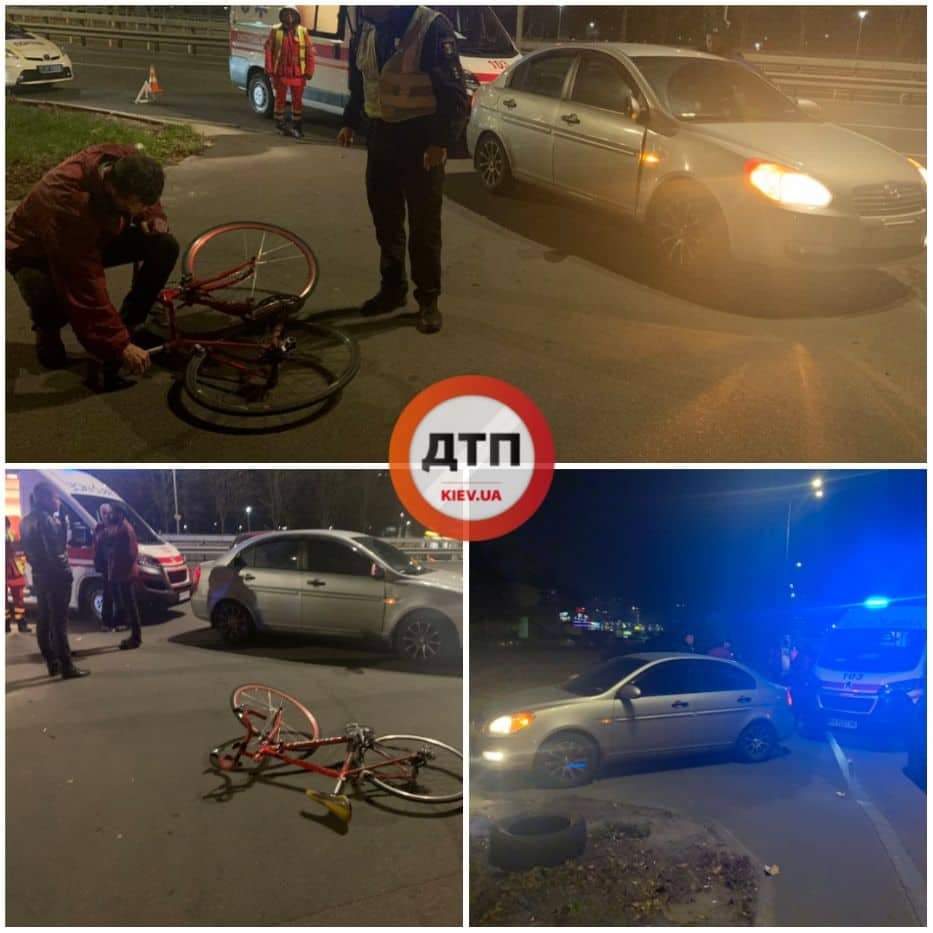 В Киеве на проспекте Леся Курбаса произошло ДТП с участием велосипедиста и автомобиля Hyundai: есть пострадавшие