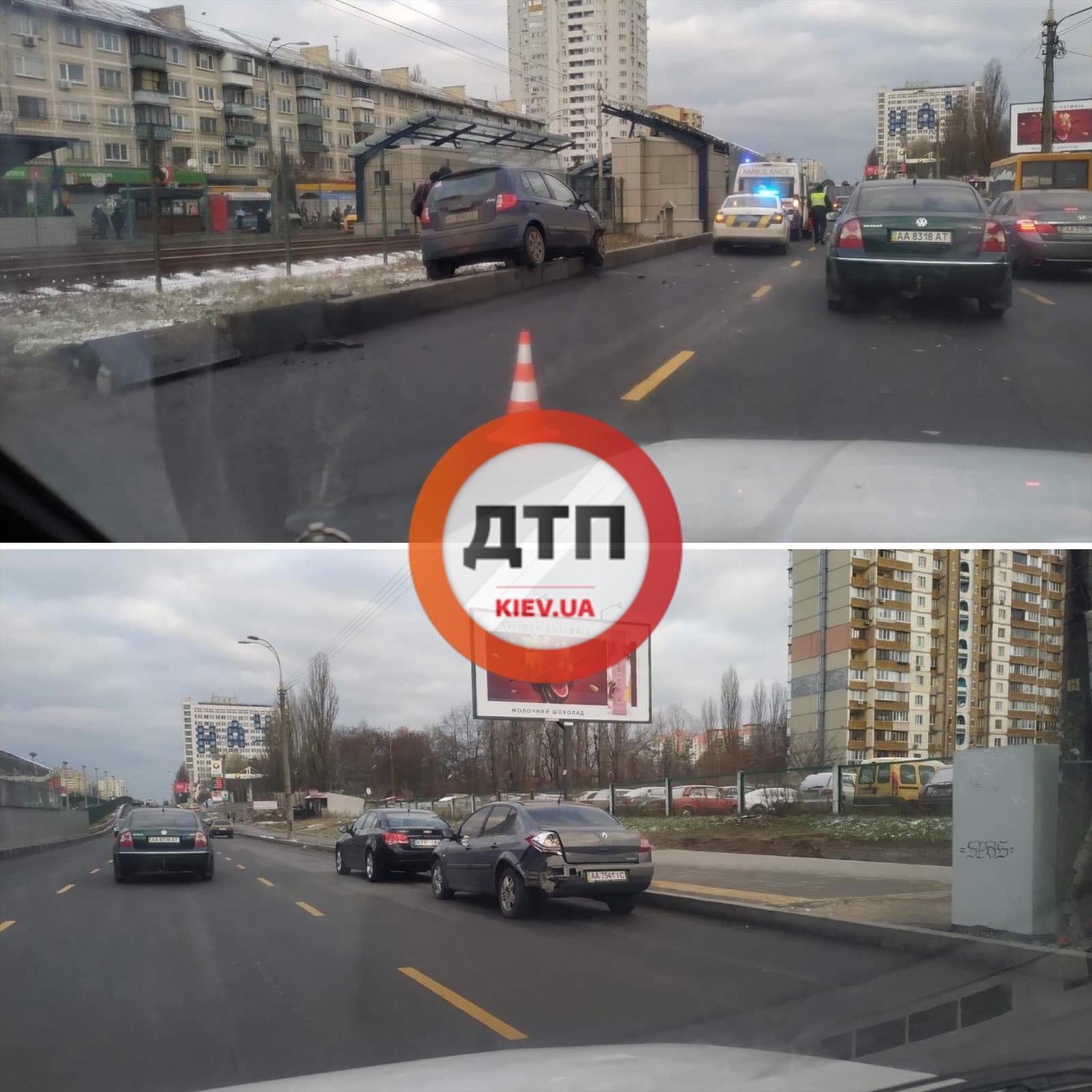 В Киеве на перекрестке улиц Любомира Гузара и героев Севастополя произошло ДТП с участием автомобилей Hyundai и Renault