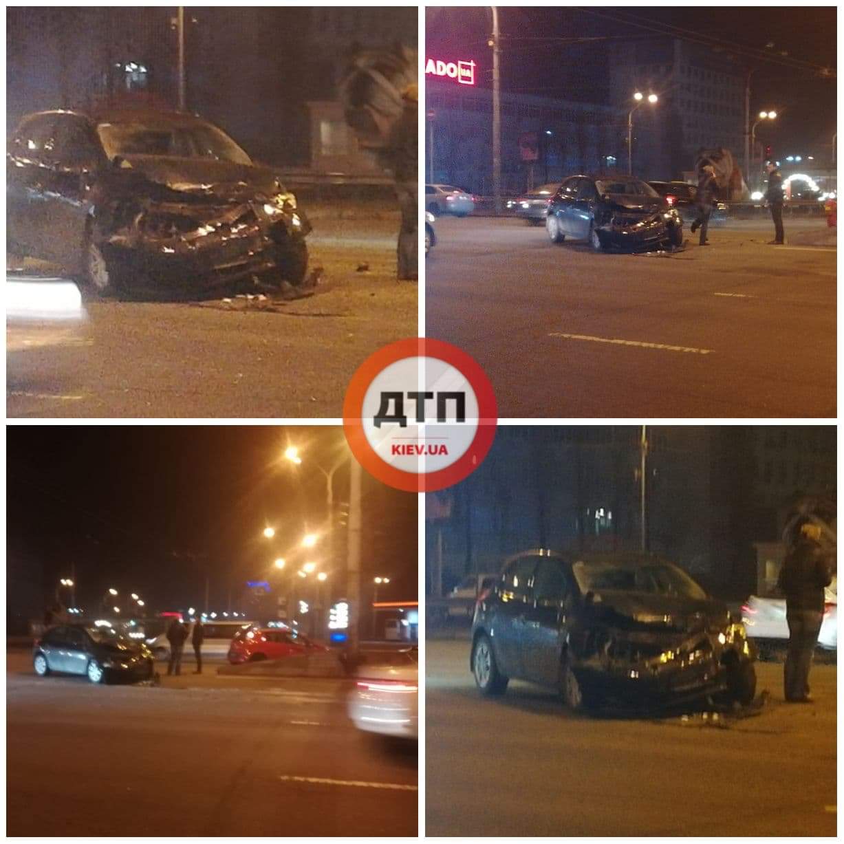 В Киеве на метро Почайна произошло серьезное ДТП - столкнулись два легковых автомобиля