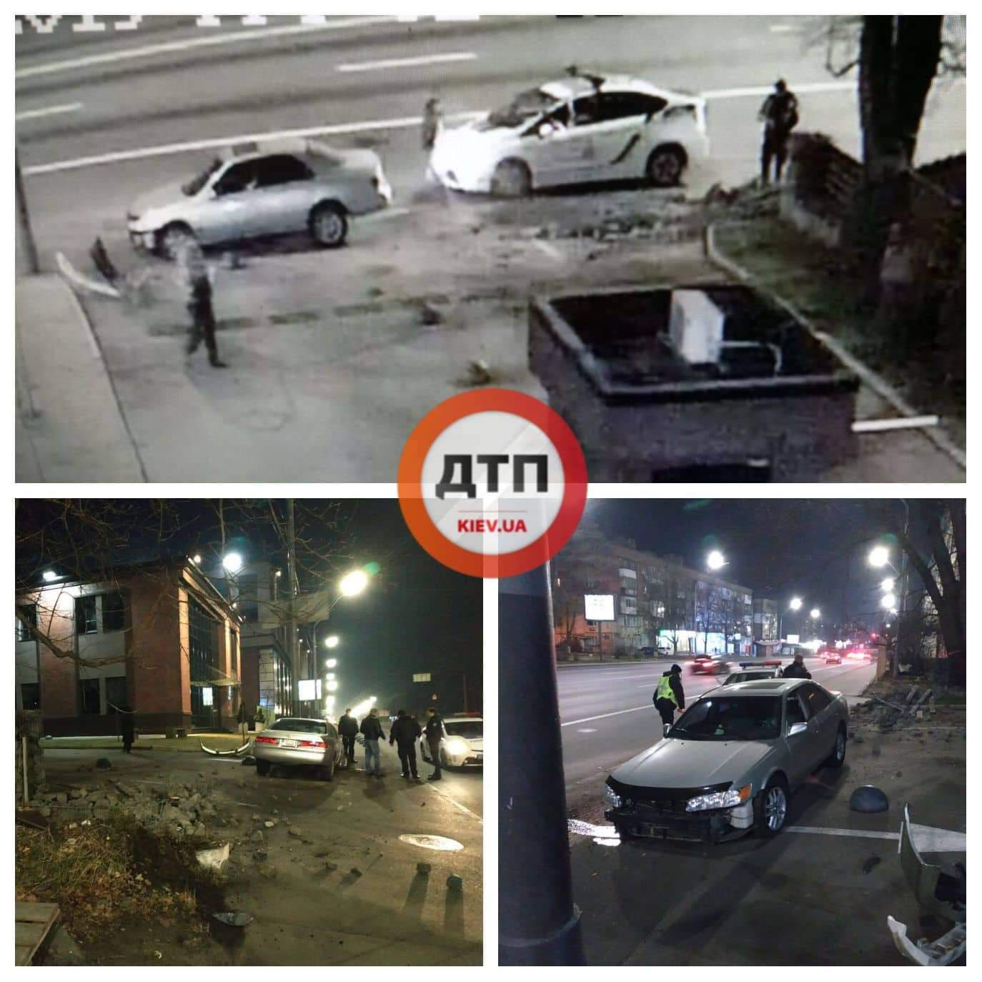 В Киеве ночью на улице Телиги пьяный водитель на автомобиле протаранил ограждение бизнес-центра Forum