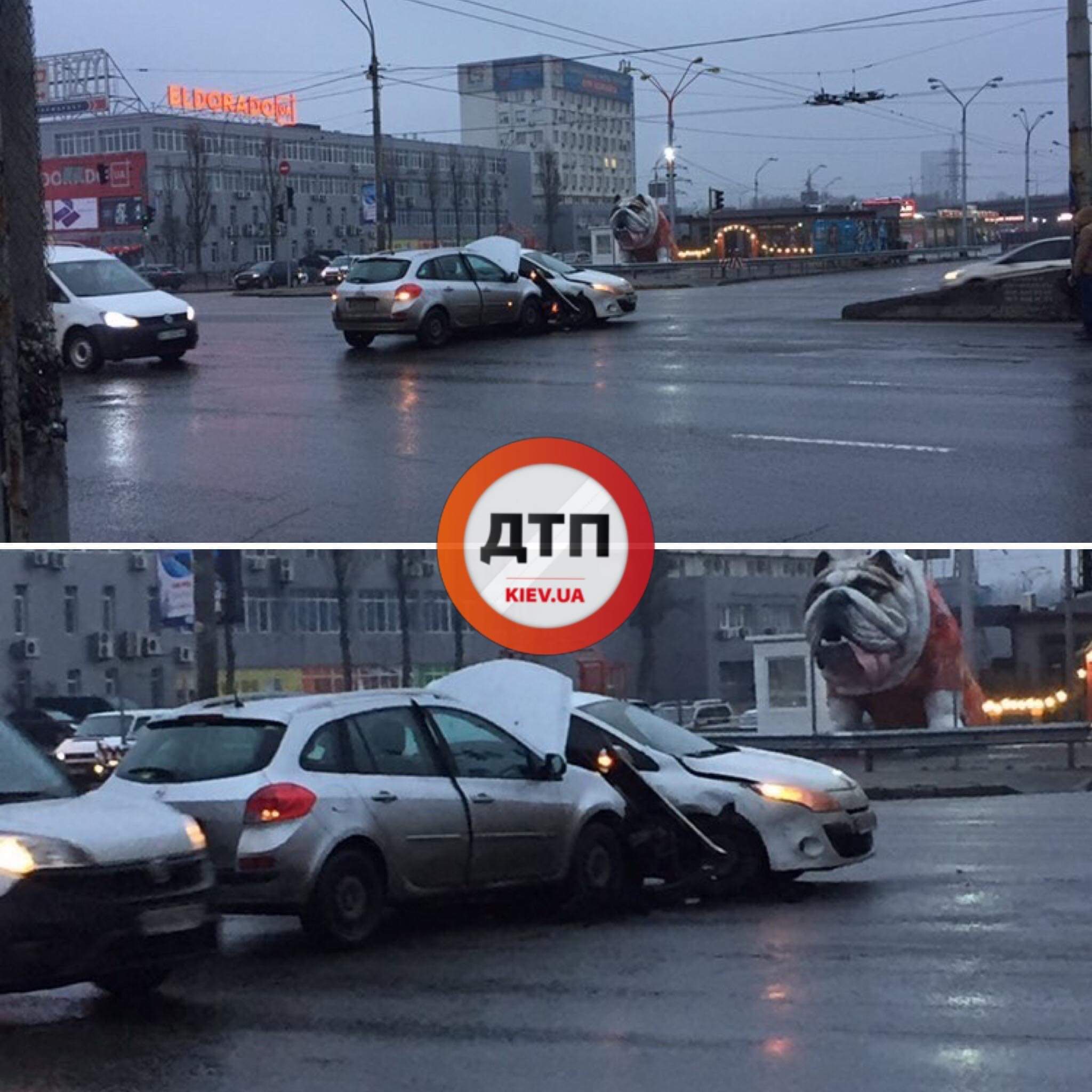 Утро начинается не с кофе: в Киеве на Почайне произошло ДТП с участием двух автомобилей