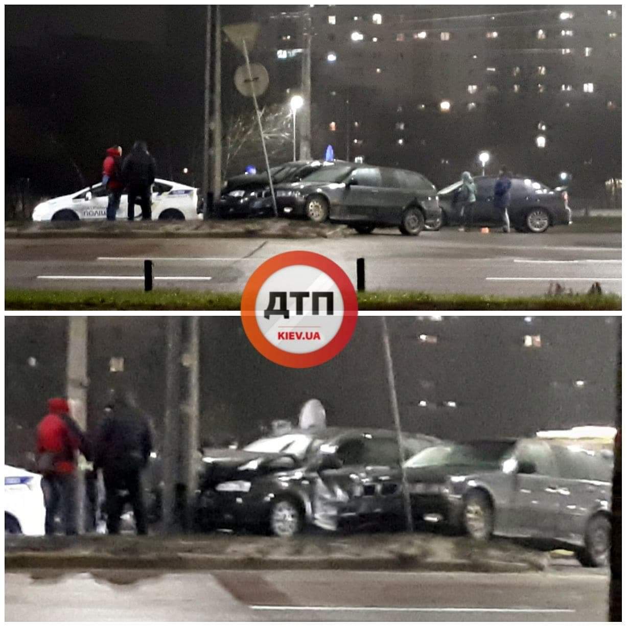 В Киеве на улице Ватутина легковой автомобиль протаранил столб
