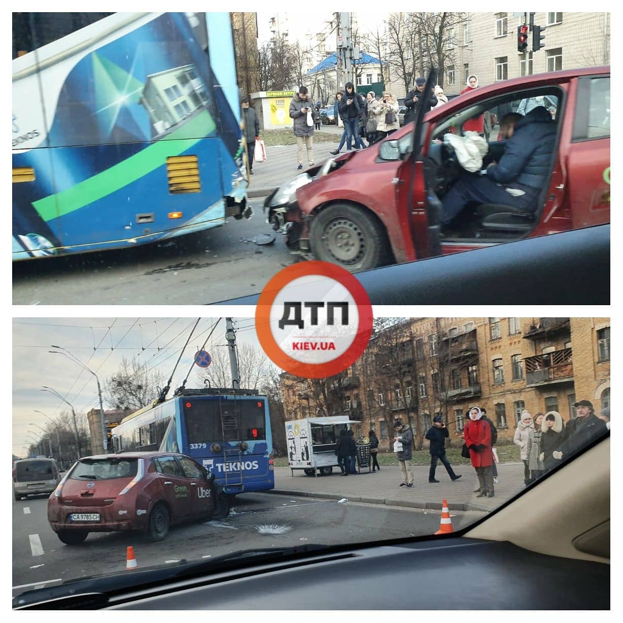 В Киеве на Воздухофлотском проспекте продолжается оформление ДТП с участием автомобиля Nissan Leaf такси