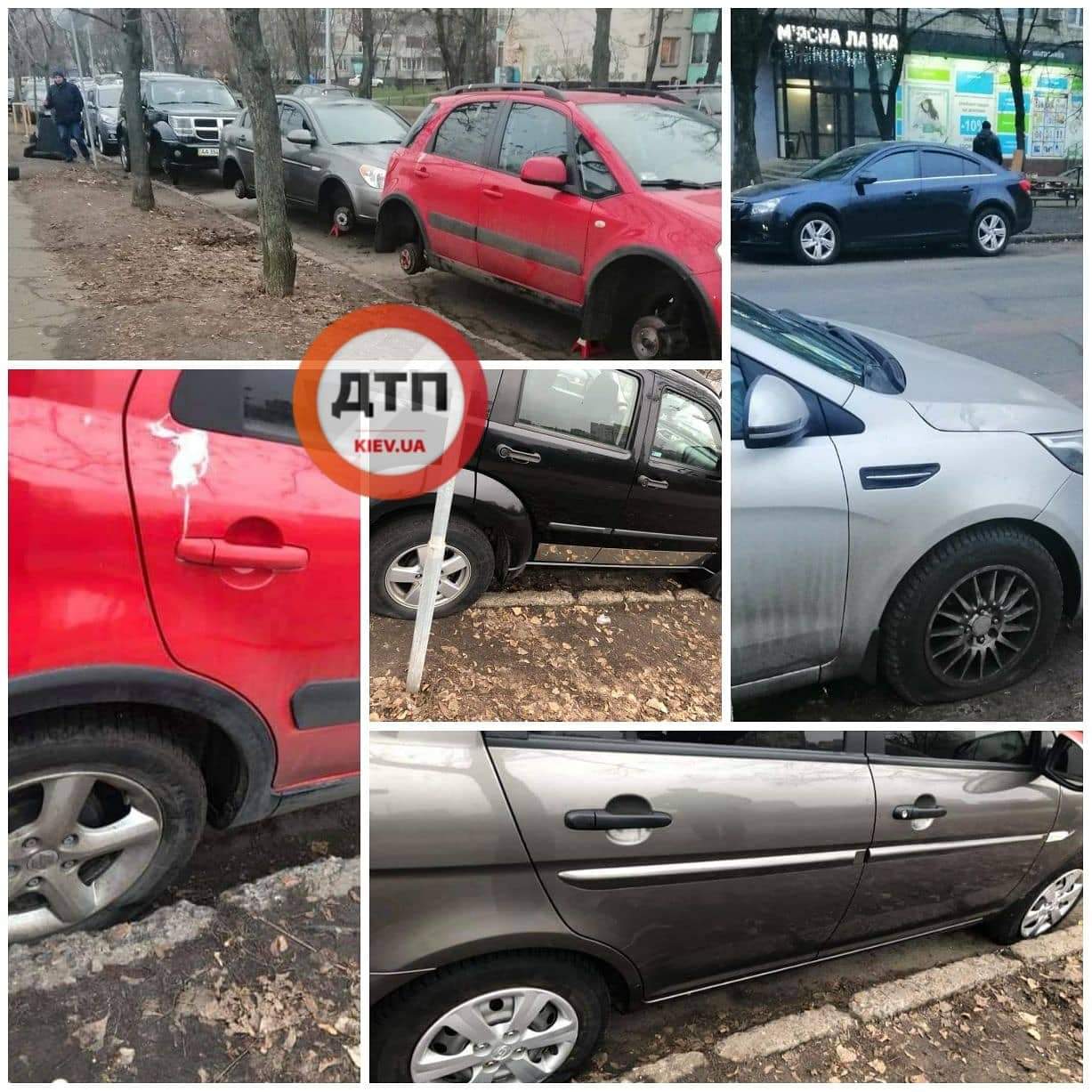 В Киеве на улице Энтузиастов неизвестный порезал колёса тридцати автомобилям