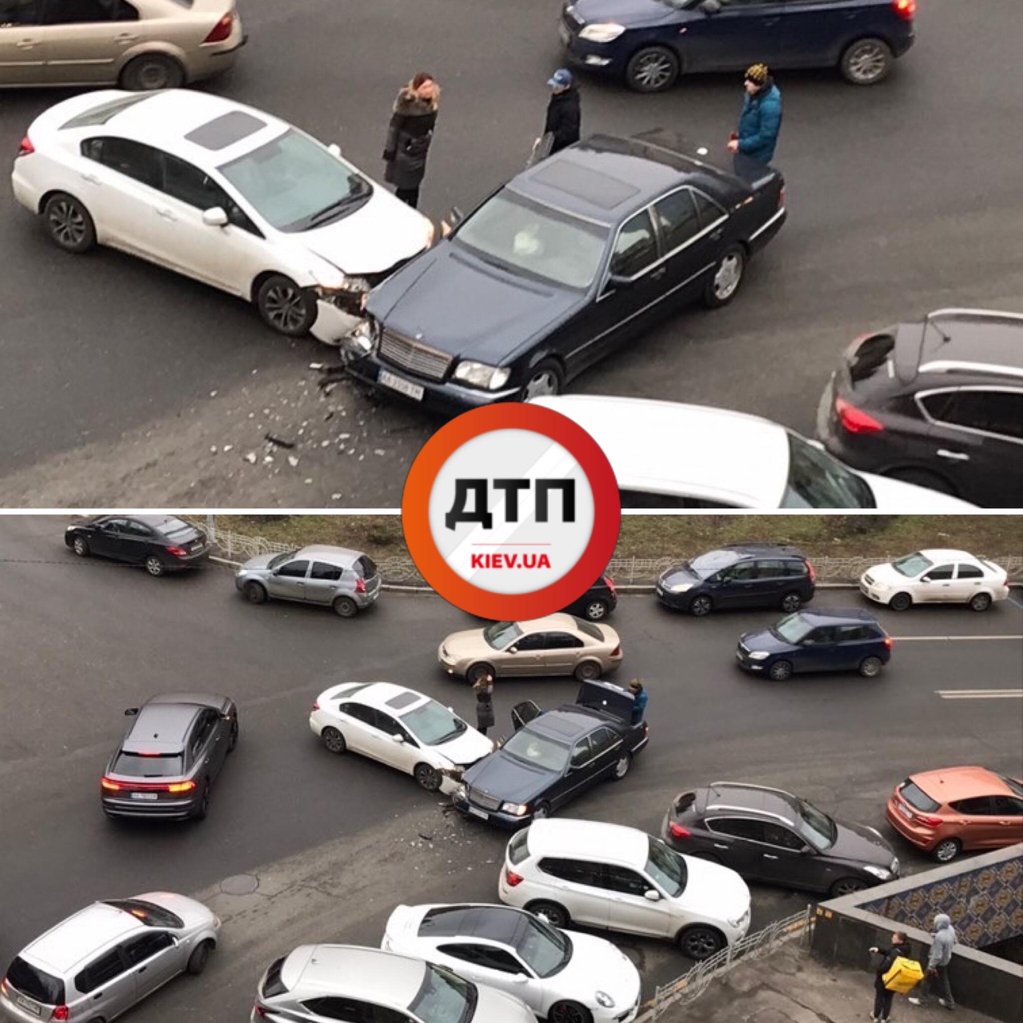 В Киеве возле станции метро Кловская столкнулись Honda Civic и Mercedes-Benz