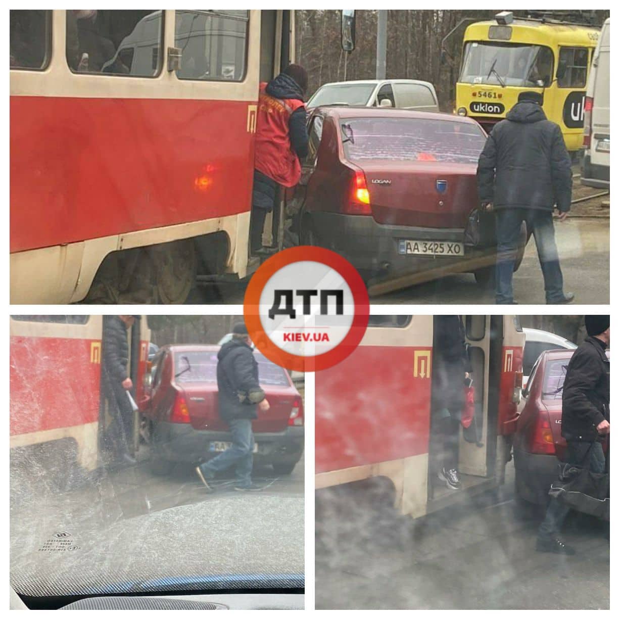 В Киеве около рынка "Юность" автомобиль Dacia протаранил трамвай