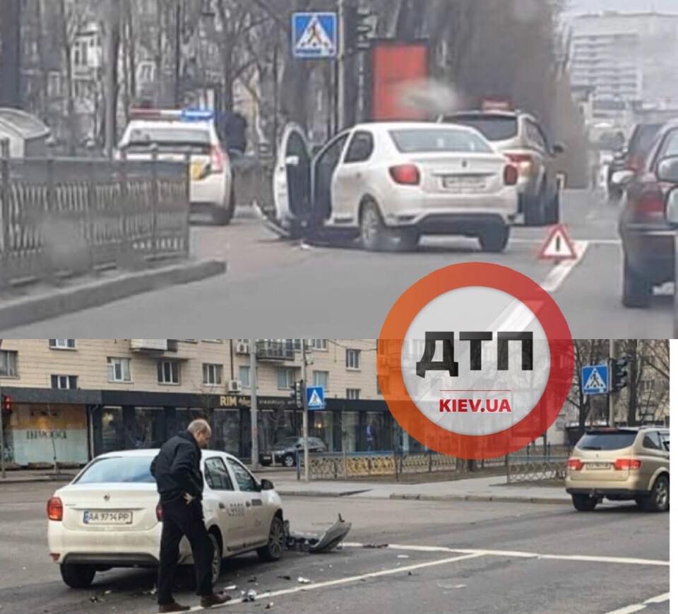 В Киеве на бульваре Леси Украинки произошло ДТП с участием автомобиля службы такси #uber и SsangYong Rexton