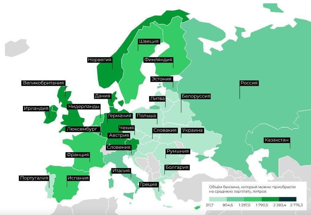 Где самый дешевый бензин в Европе?