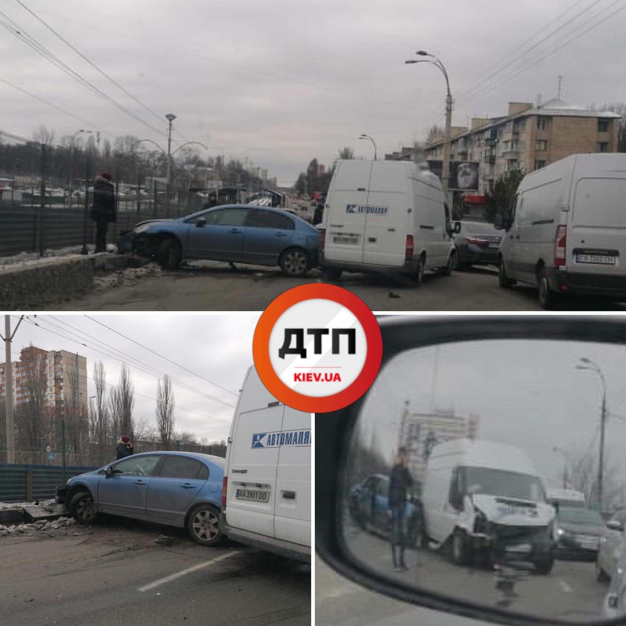В Киеве на проспекте Комарова произошло ДТП с участием легковушки и буса