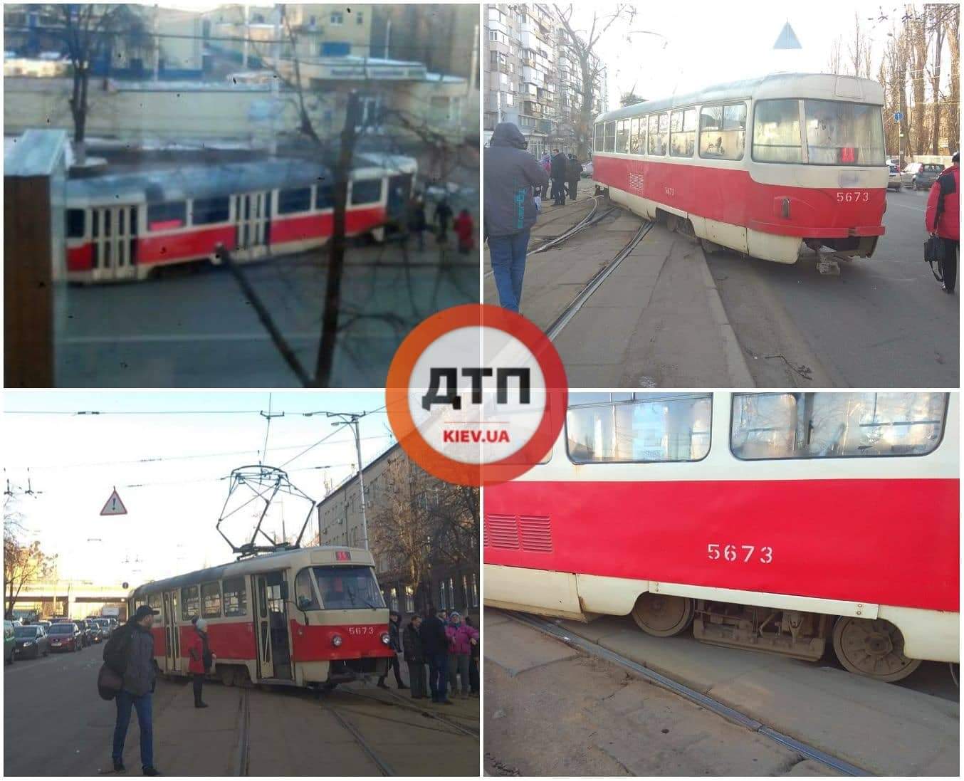 В Киеве возле Подольского депо трамвай сошел с рельс