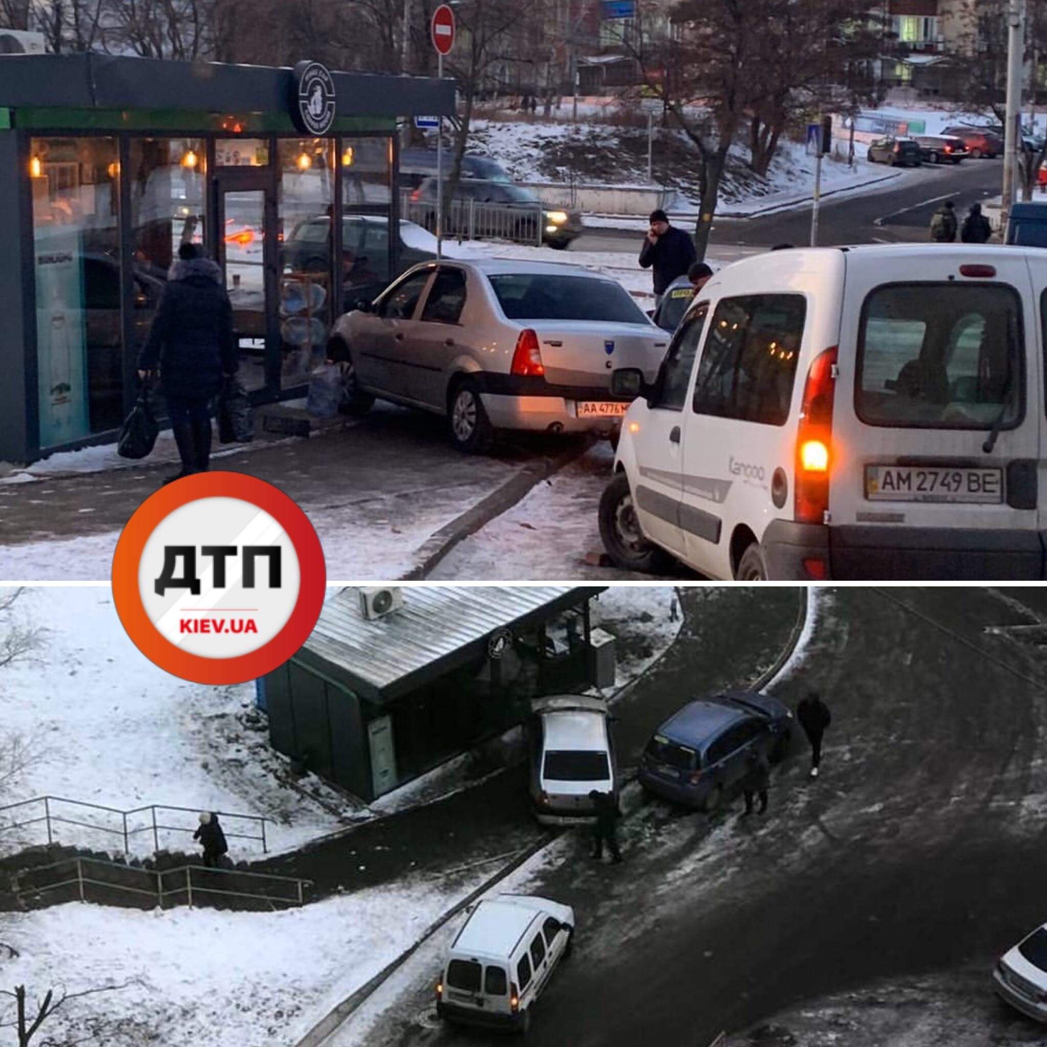 В Киеве на проспекте Правды автомобиль Dacia протаранил кофейню