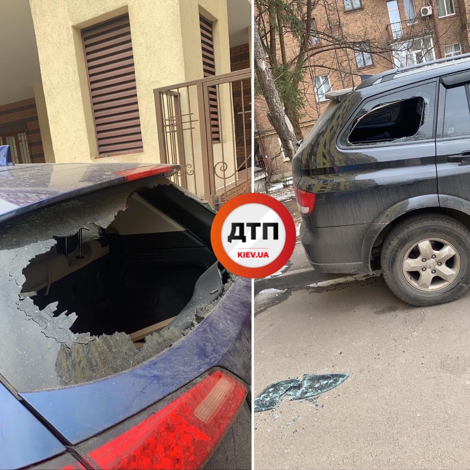 В Киеве на Коперника, 3 неизвестные выбили стекла в нескольких авто