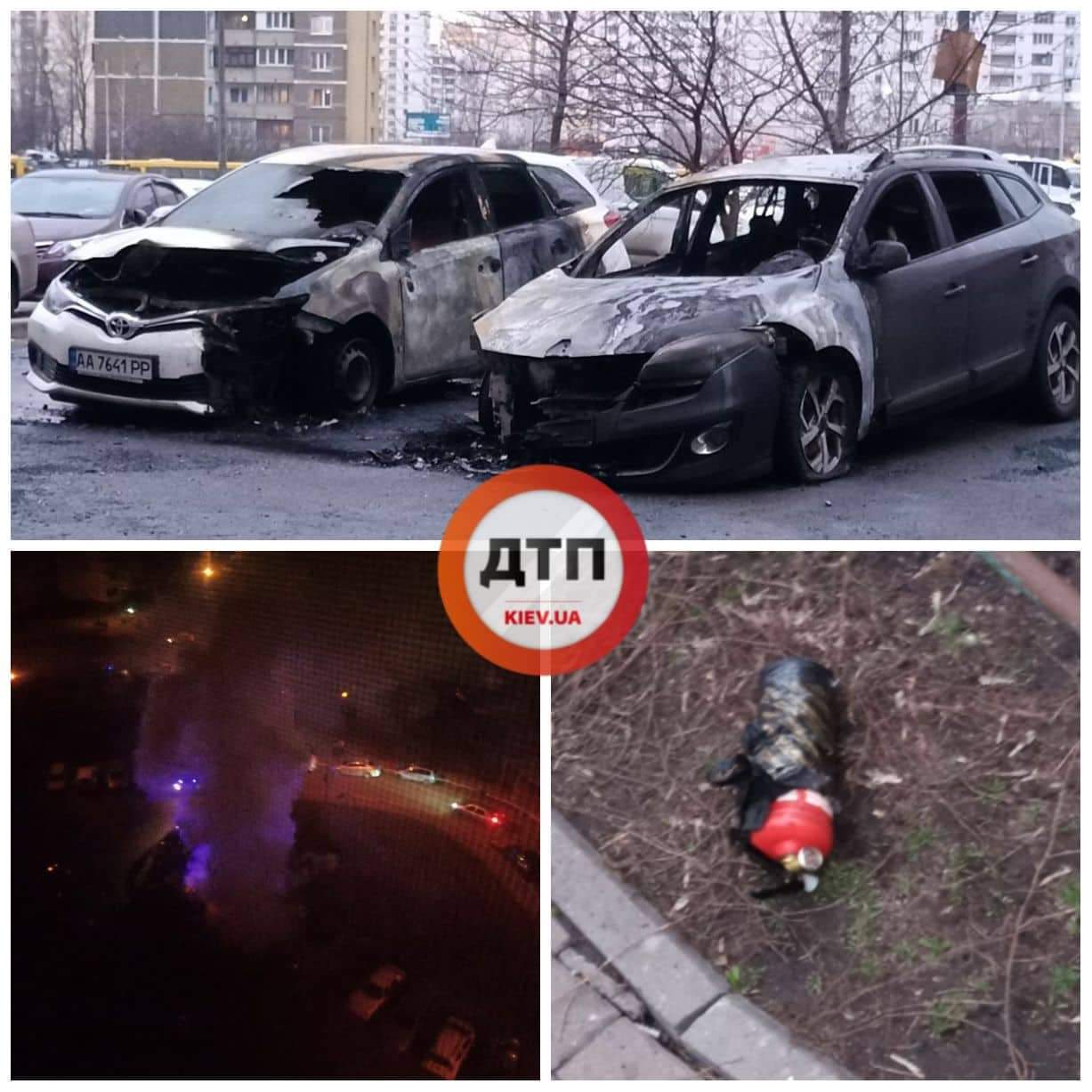 В Киеве на улице Милославская за ночь сгорело два автомобиля