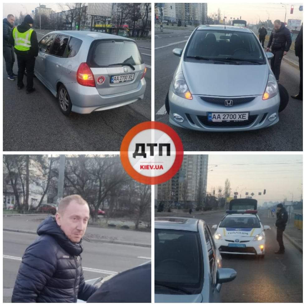 В Киеве пьяный водитель автомобиля Honda задел бордюр и был задержан полицией