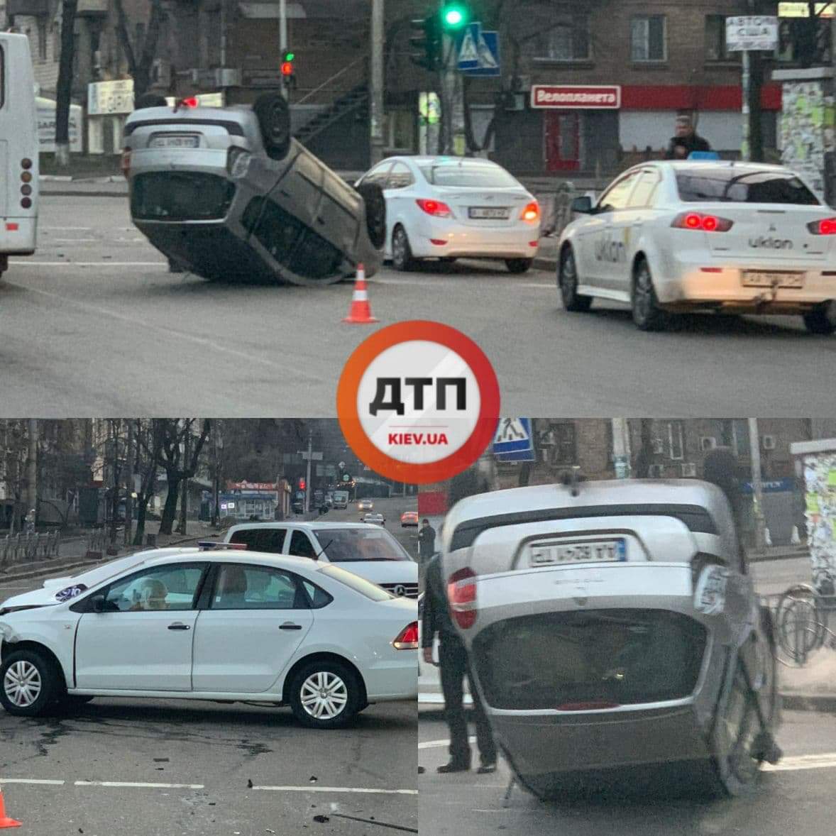 В Киеве на Льва Толстого опрокинулся автомобиль: есть пострадавшие