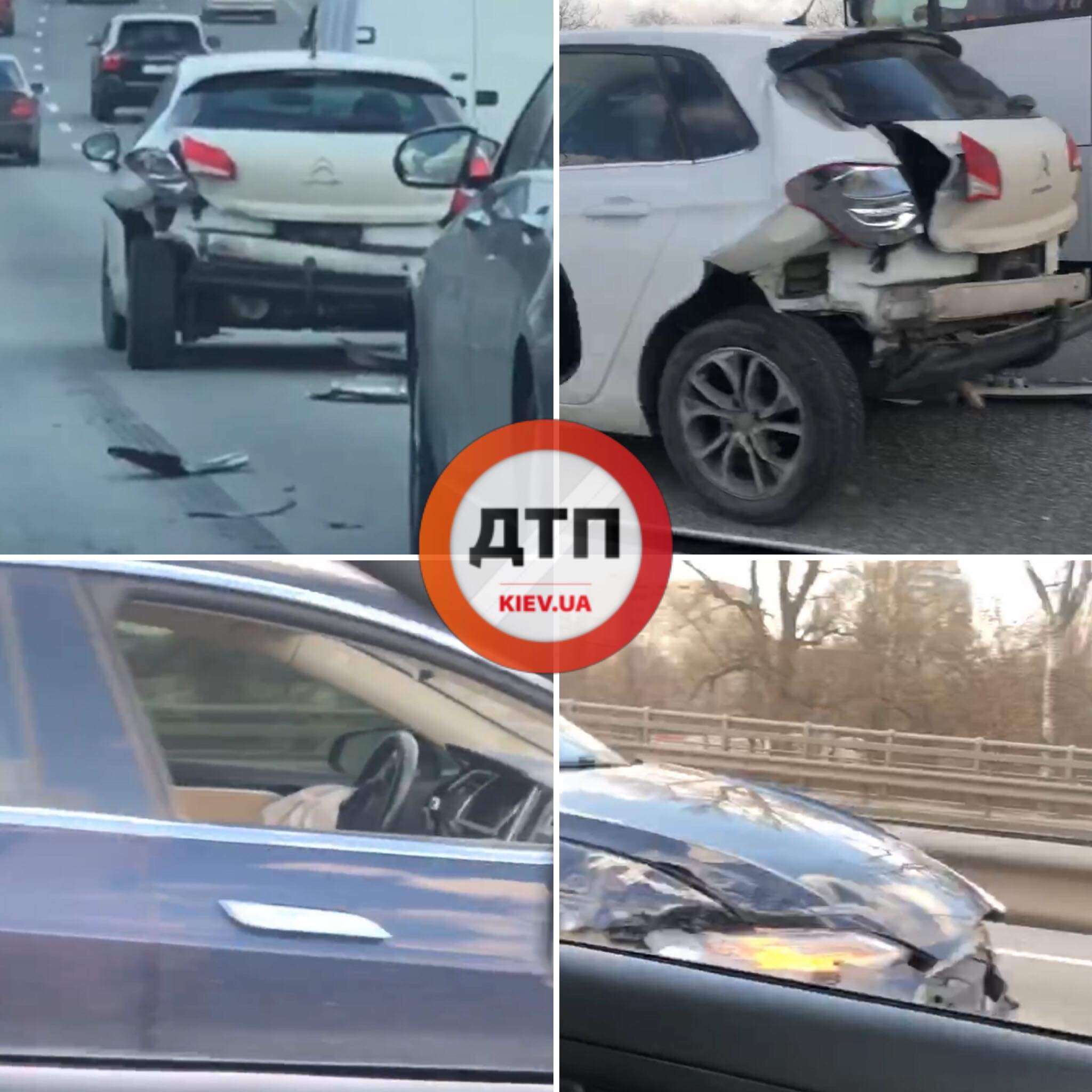 В Киеве на Надднепрянском шоссе столкнулись автомобили Tesla и Citroen