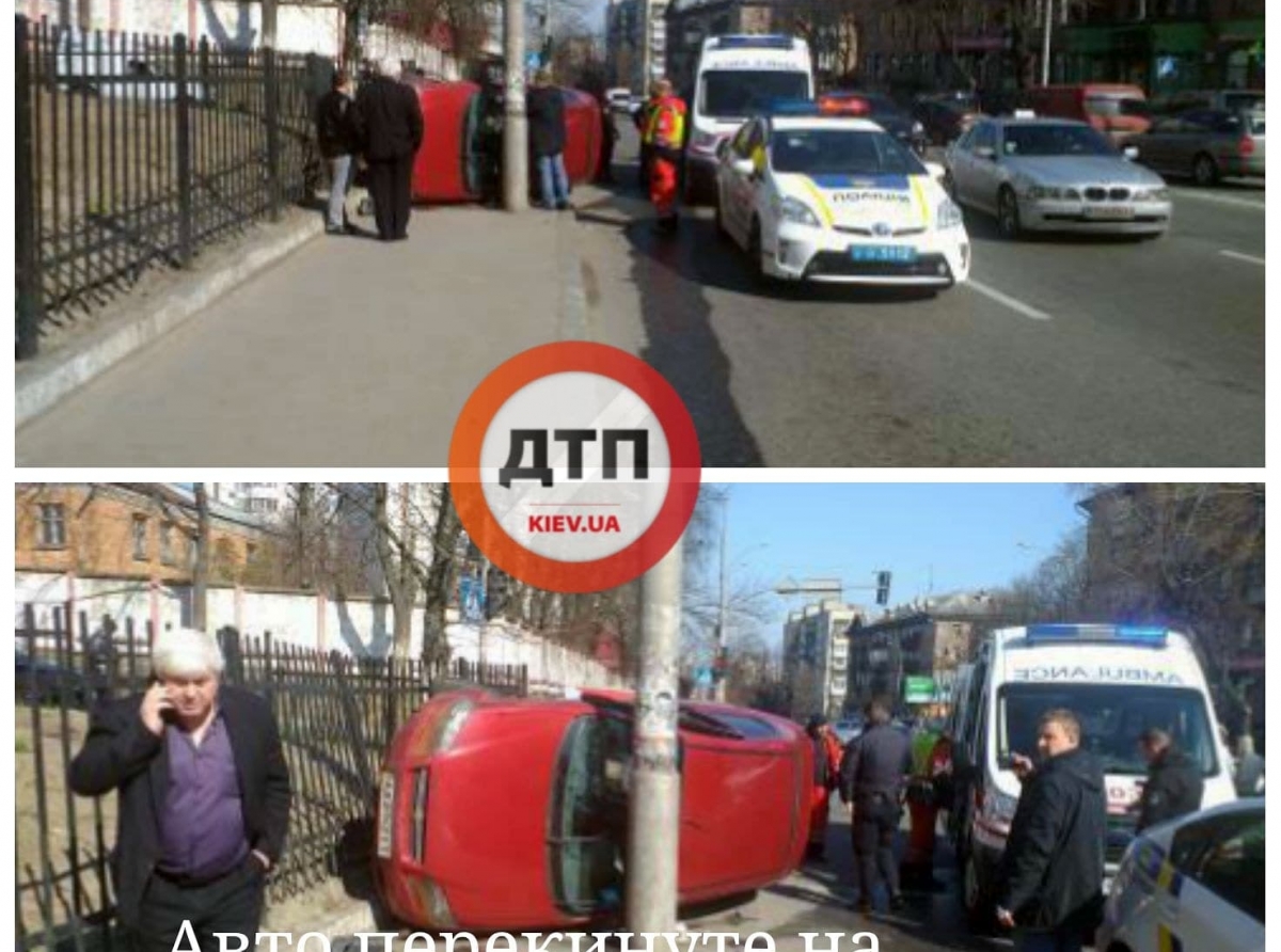 В Киеве на улице Васильковская Chevrolet врезался в забор, затем протаранил столб и опрокинулся: в ДТП пострадал водитель