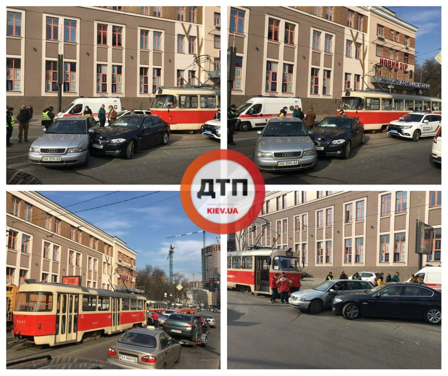 На столичном Подоле, прямо на трамвайных путях, произошло ДТП
