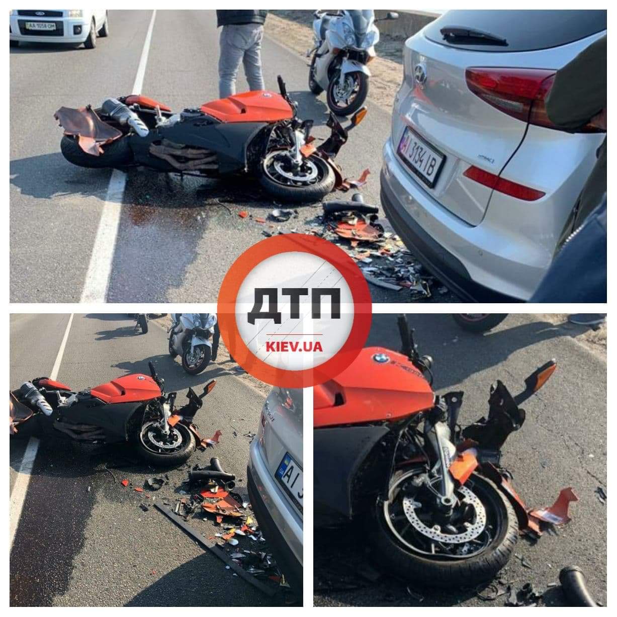 Под Киевом произошло серьезное мото ДТП с пострадавшими: пилот BMW протаранил разворачивающийся автомобиль Hyundai