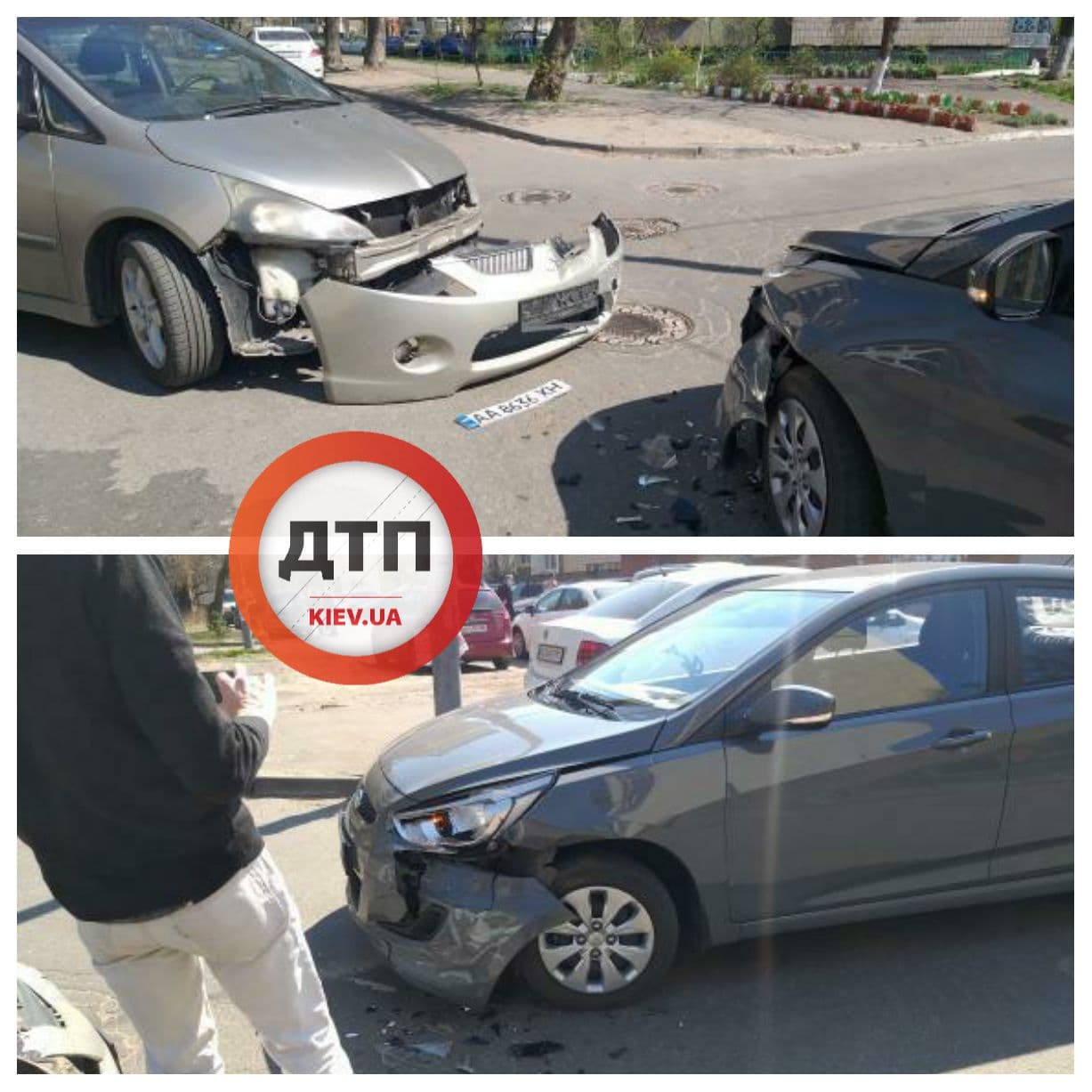 В Киеве на Харьковском шоссе произошло ДТП - автомобиль Mitsubishi выезжая со двора врезался в Hyundai