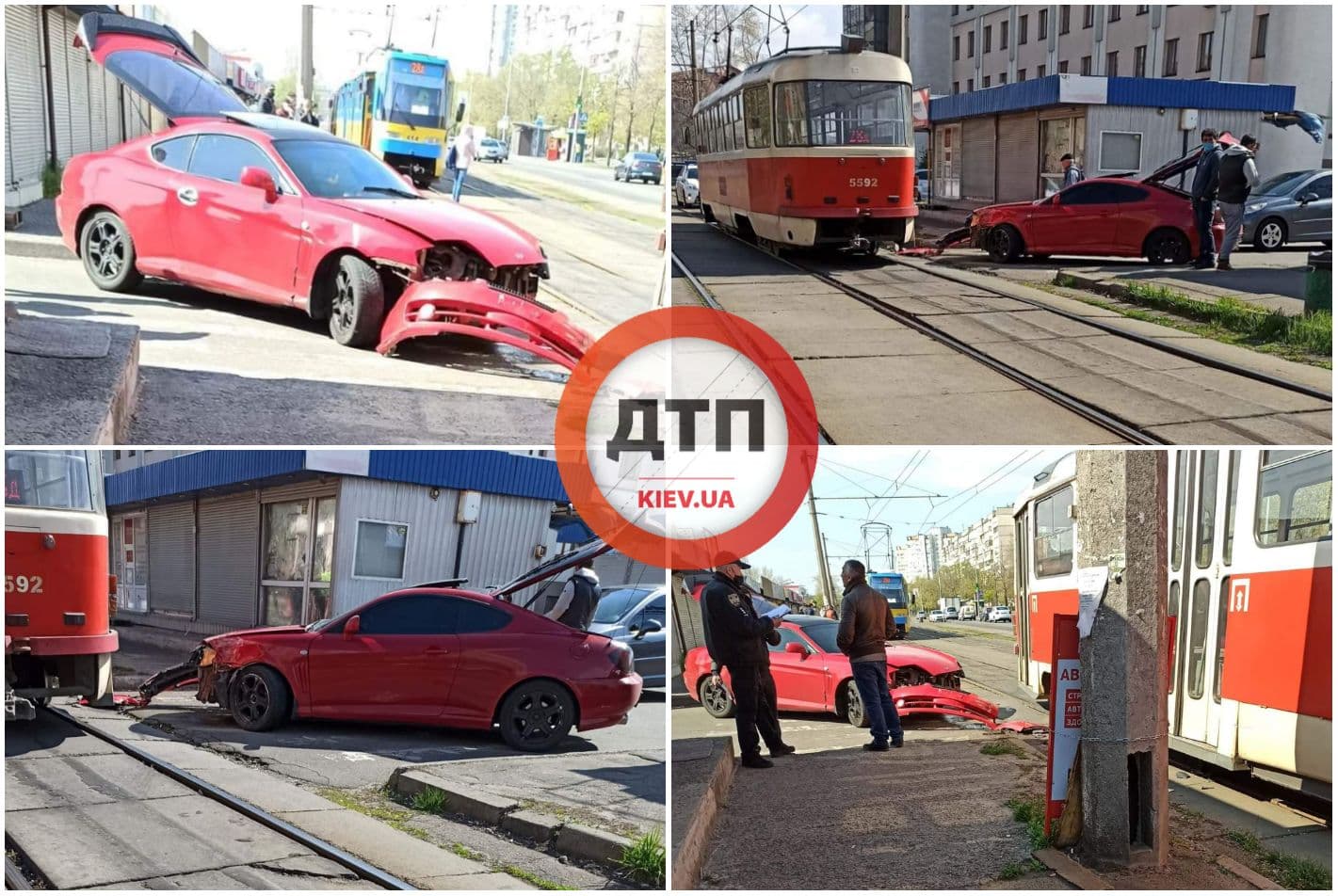 В Киеве на улице Закревского произошло ДТП - автомобиль выезжал с парковки и врезался в трамвай
