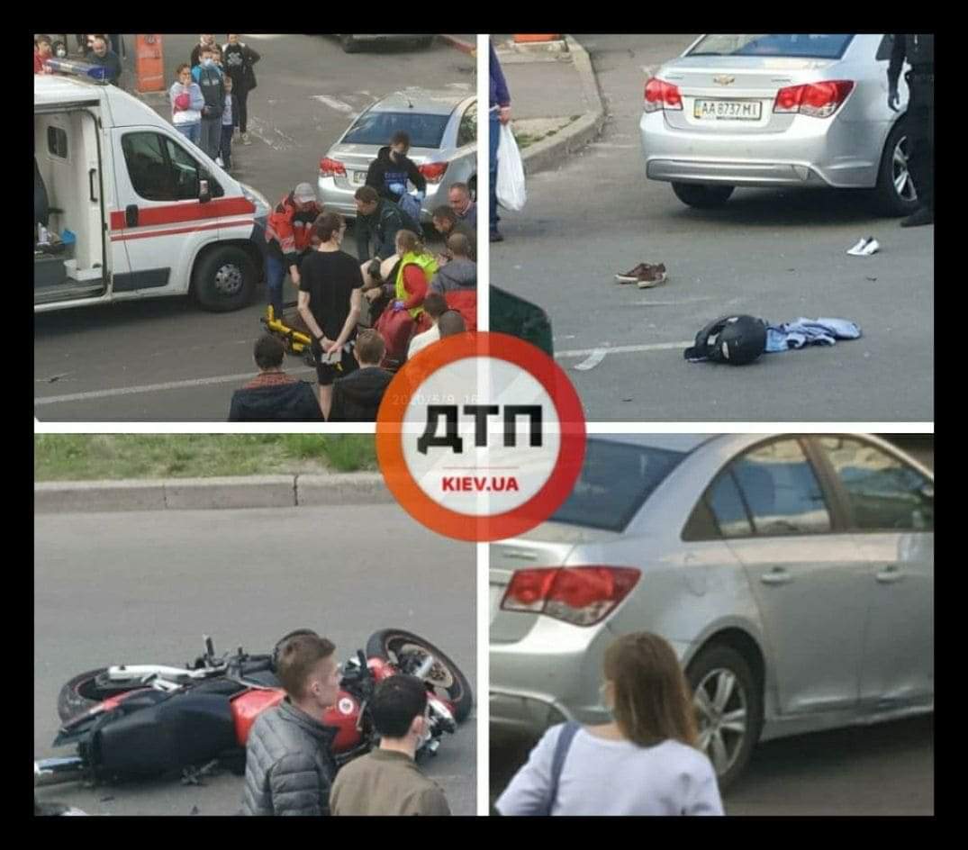 Мото ДТП в Киеве на Дарницком бульваре - мотоцикл протаранил автомобиль Chevrolet: пилот умер в больнице, не приходя в сознание