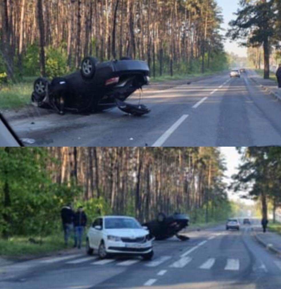 В Киеве на Красном Хуторе произошло ДТП с опрокидыванием - Skoda столкнулась с легковым автомобилем