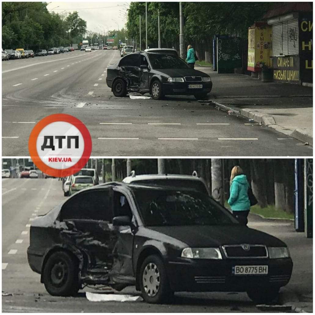 Загадочное ночное ДТП в Киеве на улице Васильковская - неизвестный автомобиль протаранил Skoda в бок и скрылся с места