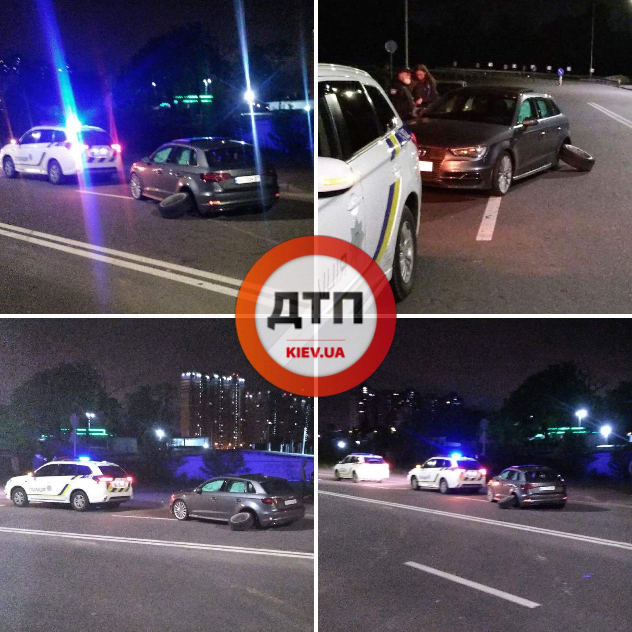 В Киеве на новой трассе около площади Шевченка произошло ДТП - у автомобиля Audi вырвало заднее колесо