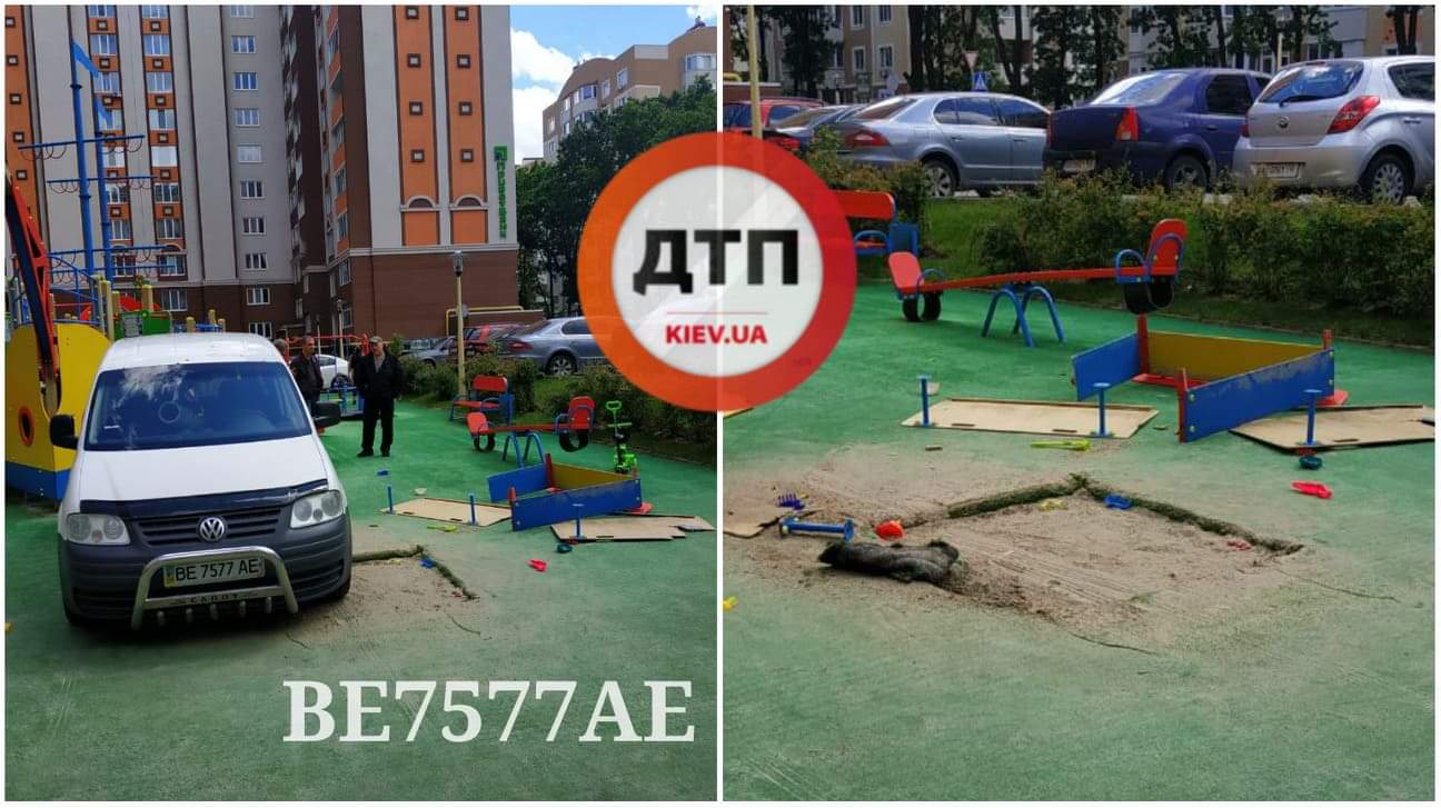 ДТП на Киевщине - неадекватный водитель Volkswagen вылетел на детскую площадку чудом не убив играющих детей, которые успели отскочить
