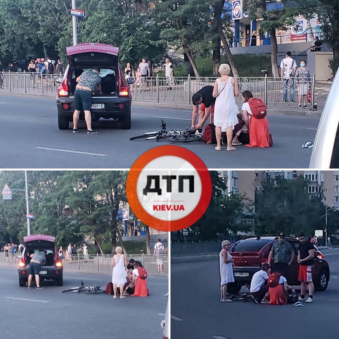 ДТП с пострадавшими в Киеве на улице Раисы Окипной - автомобиль Ssang Yong сбил велосипедиста