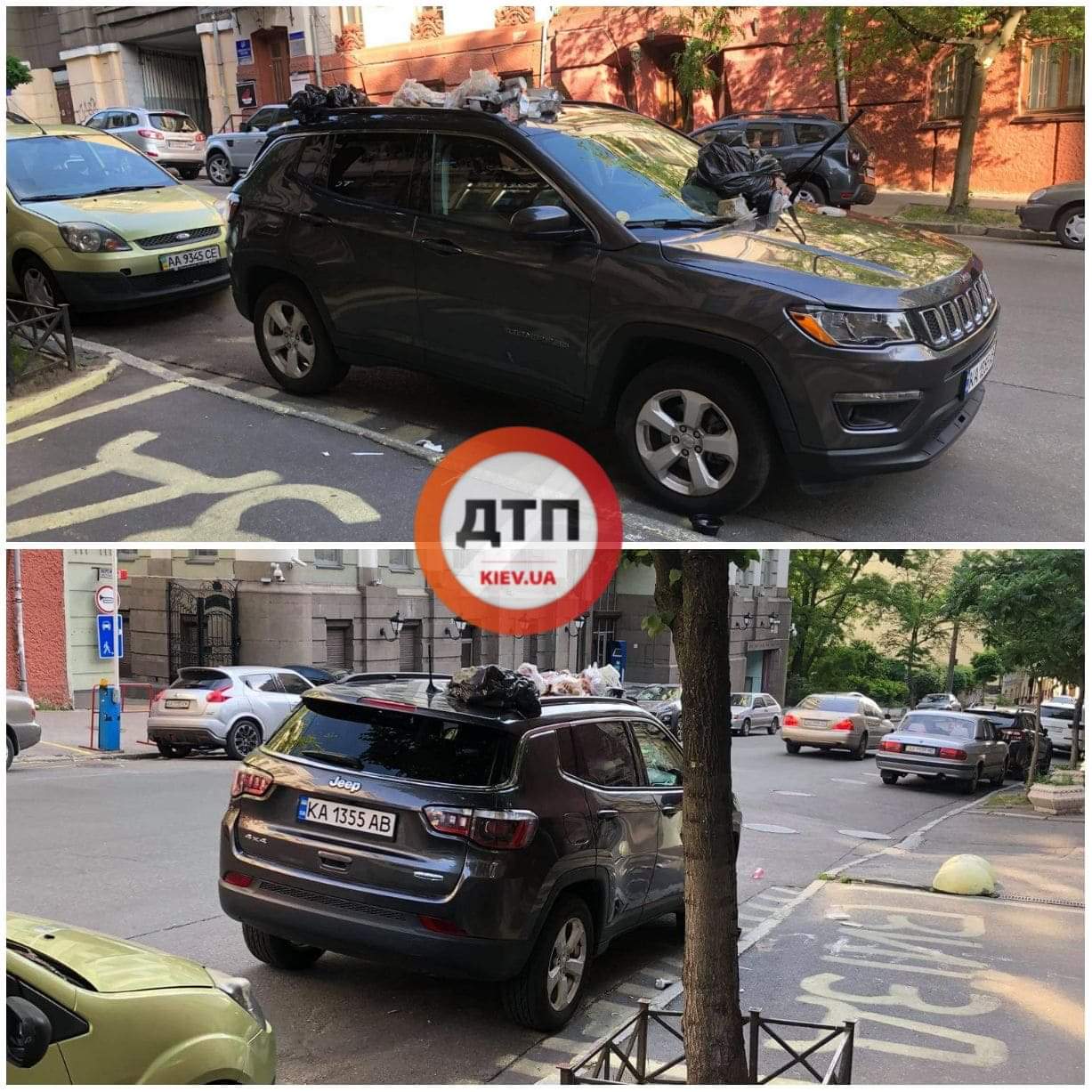 В Киеве на улице Олеся Гончара проучили "героя парковки", засыпав горой мусора его машину