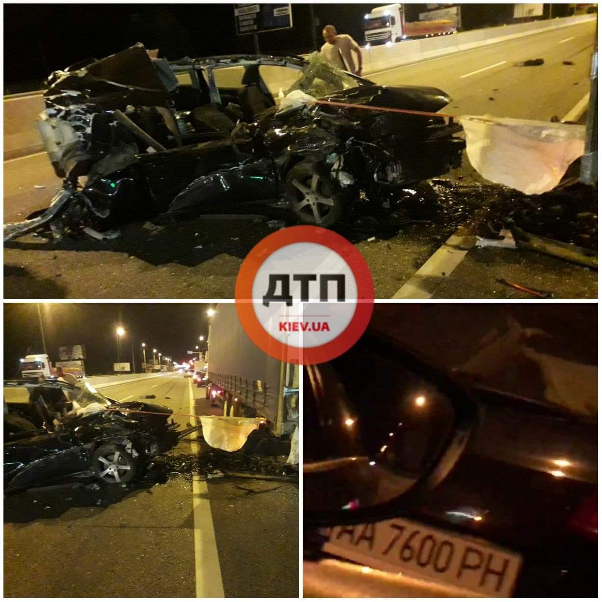 Под Киевом на Новообуховском шоссе произошло смертельное ДТП - автомобиль Volkswagen на полном ходу врезался в прицепе фуры