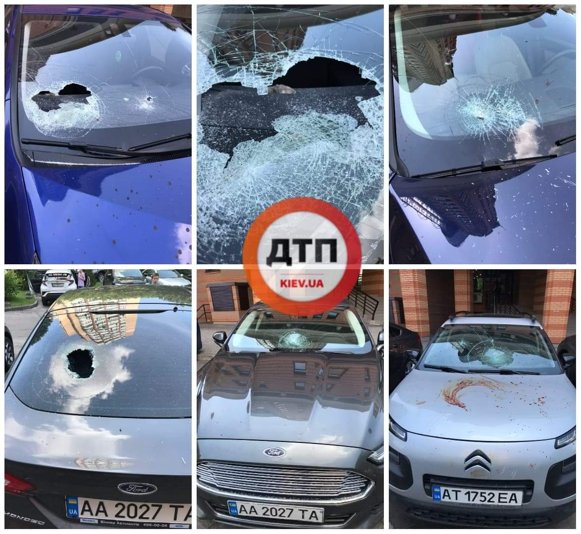 В Киеве на бульваре Леси Украинки неизвестный измазал автомобили фекалиями и разбил стекла