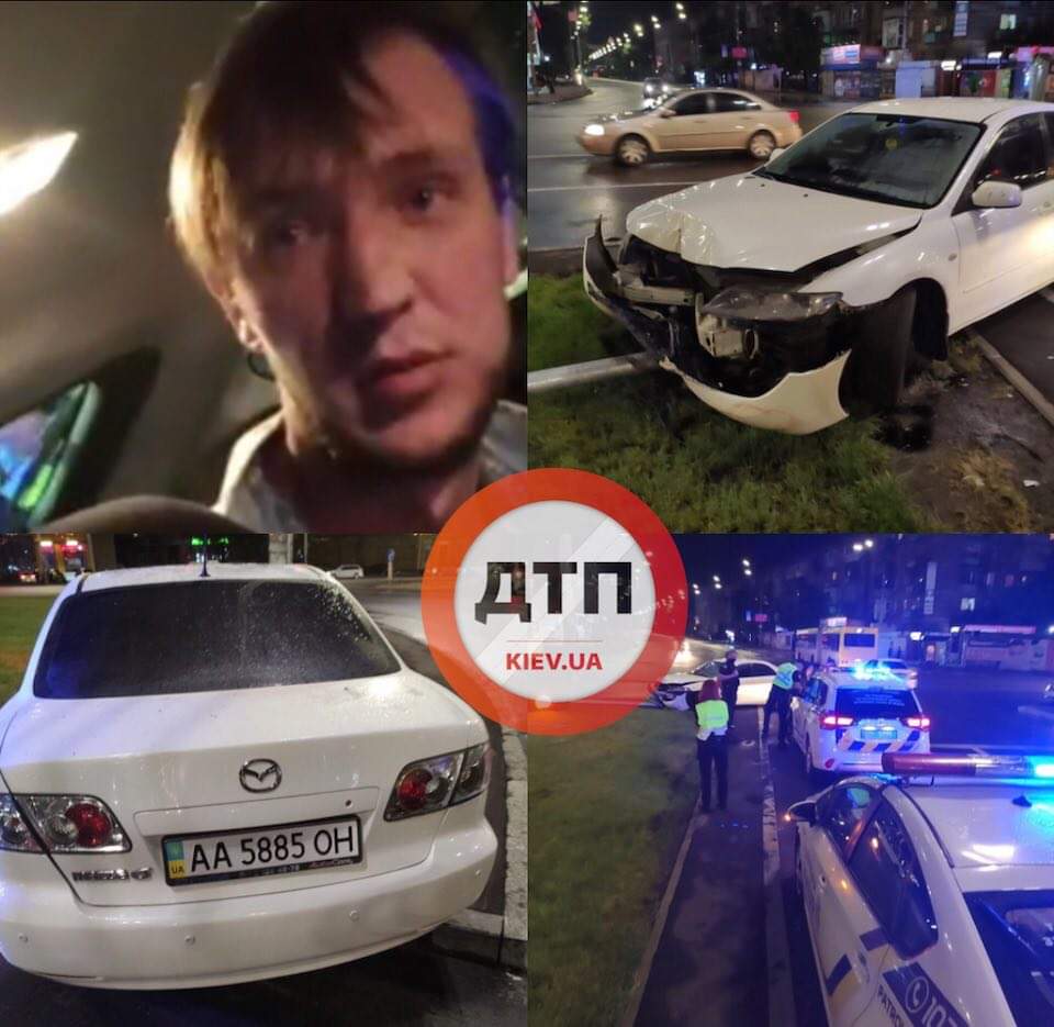 В Киеве на Дарницкой площади произошло ДТП: пьяный водитель Mazda сбил светофор и пытался убежать