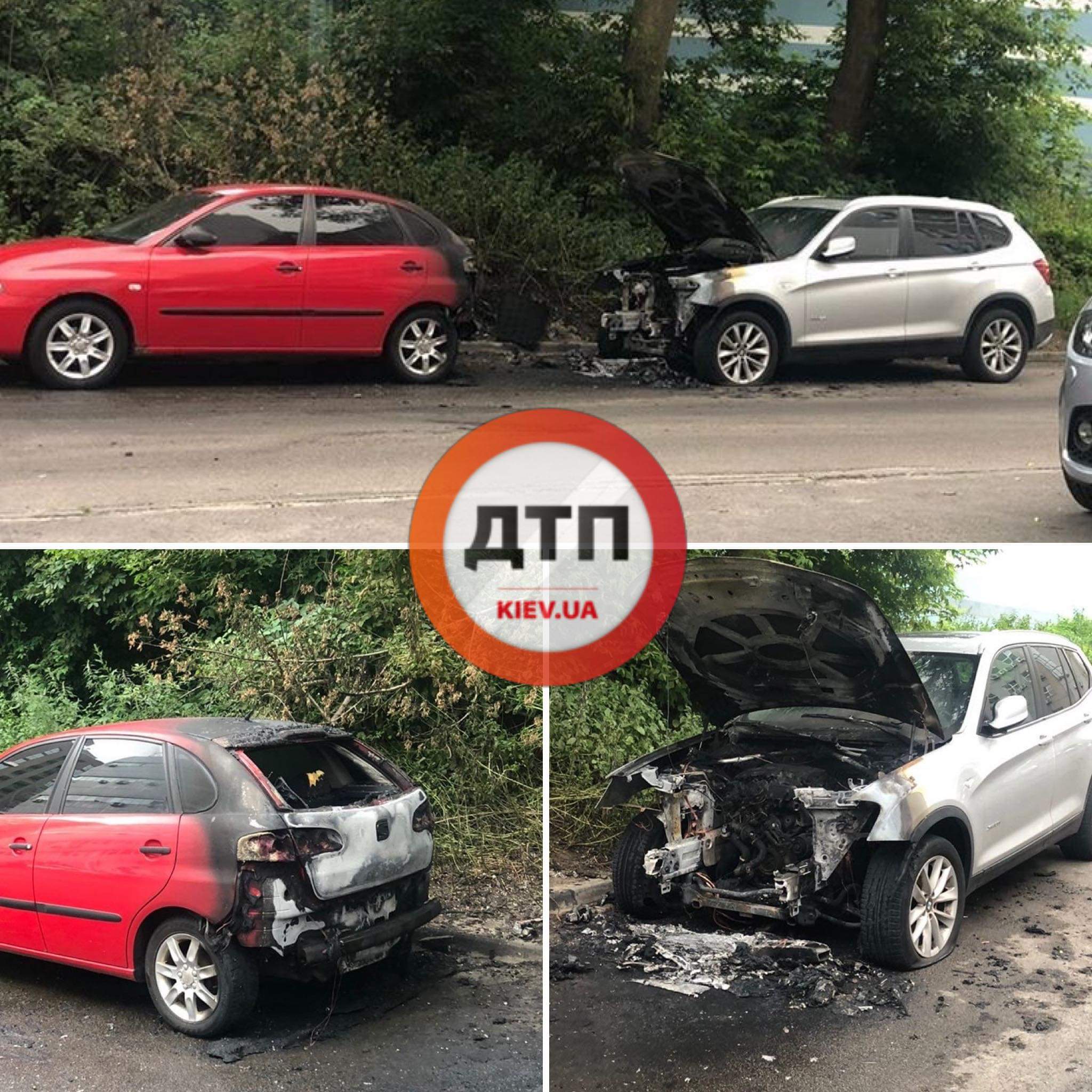 В Киеве на улице Сурикова произошел пожар - загорелся припаркованный автомобиль BMW: огонь перекинулся на Seat 