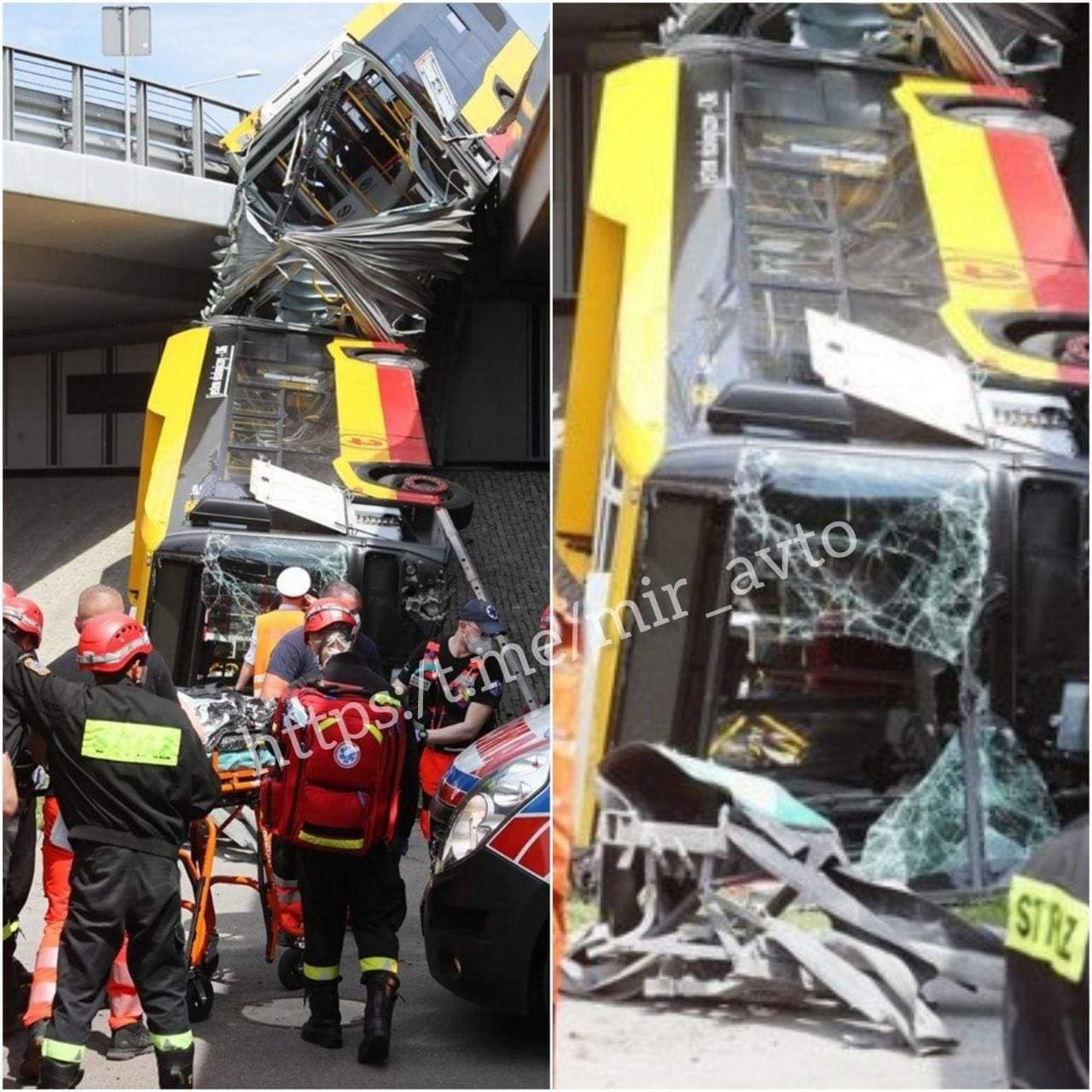Трагическое ДТП в Варшаве - автобус упал с моста и разломился пополам: есть жертвы