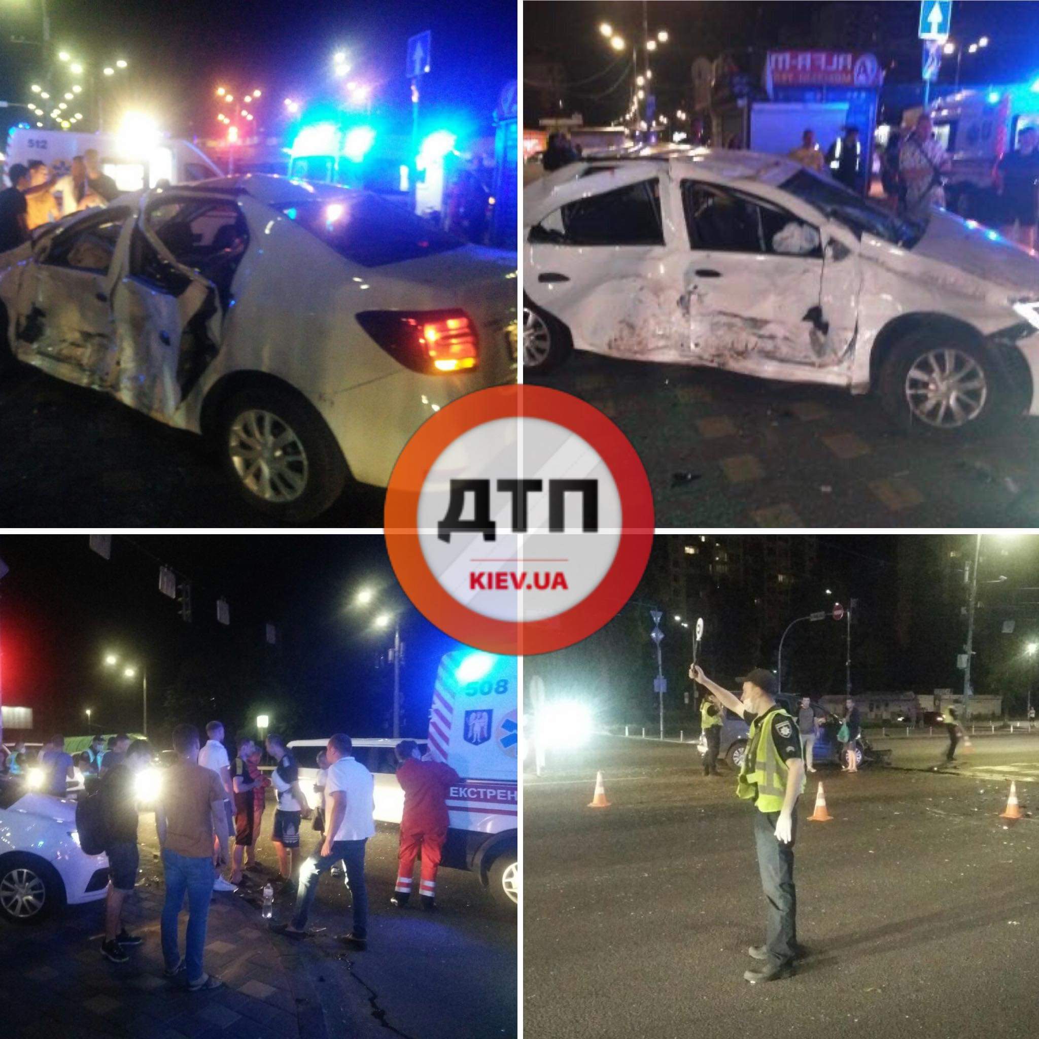 В Киеве на Академгородке произошло серьезное ДТП с опрокидыванием и пострадавшими: автомобиль Peugeot врезался в Renault