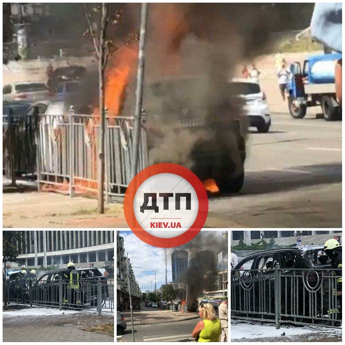 В Киеве возле Дворца Украина сгорели два автомобиля, один взорвался. Видео