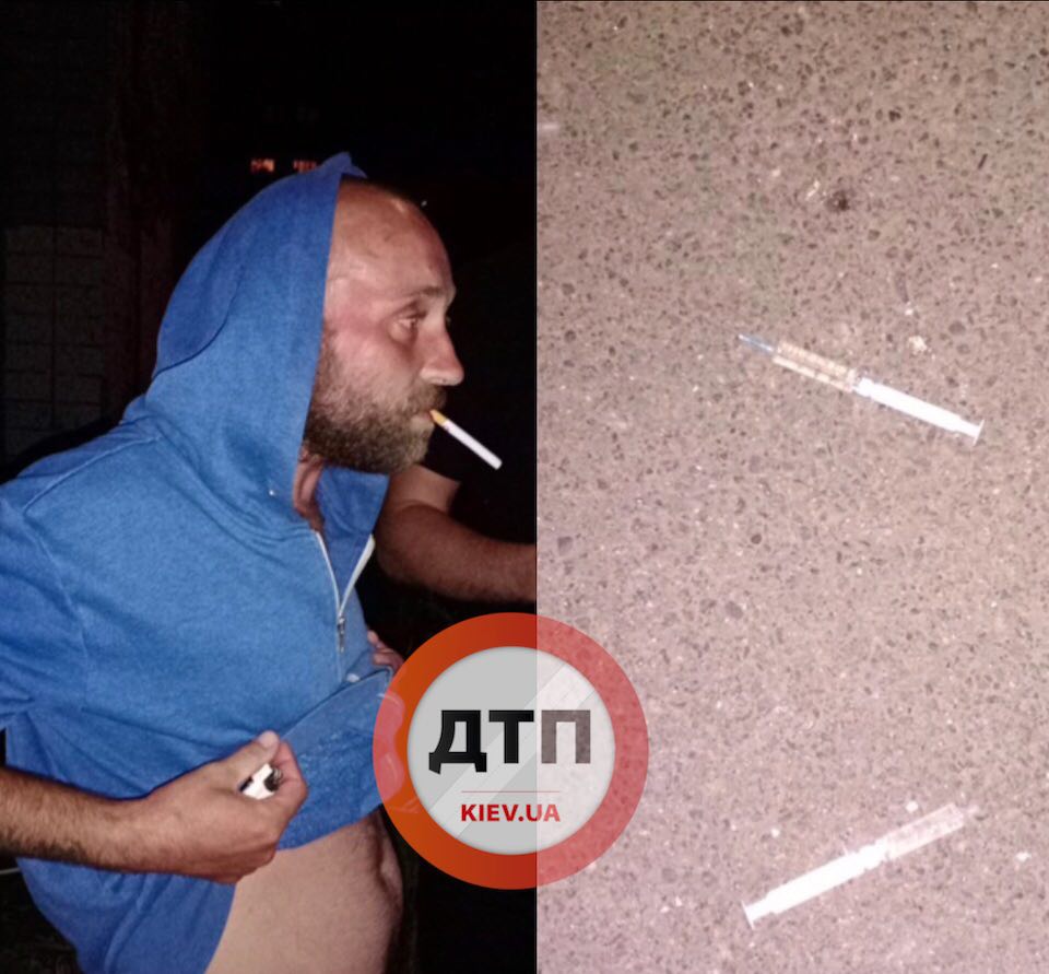 У Києві затримали чоловіка, у якого з кишені випали шприци з речовиною схожою на наркотики