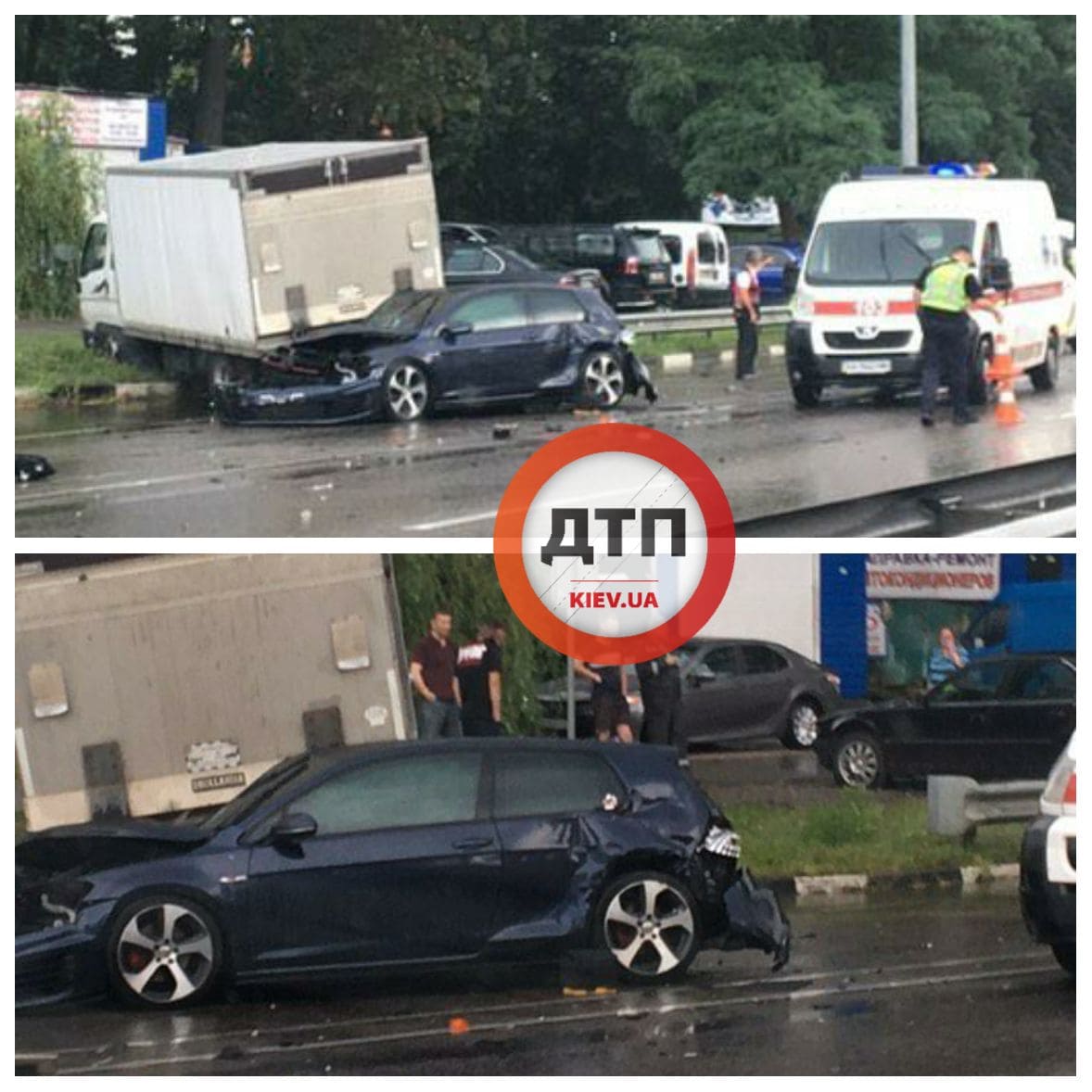 В Киеве на Житомирской трассе произошло серьезное ДТП с пострадавшими - легковой автомобиль задел фуру и опрокинул грузовик