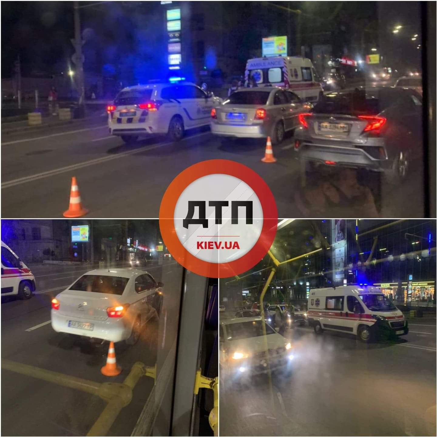 В Киеве на улице Вадима Гетьмана произошло серьезное ДТП с пострадавшими - автомобиль Citroen службы такси Uber сбил пешехода нарушителя