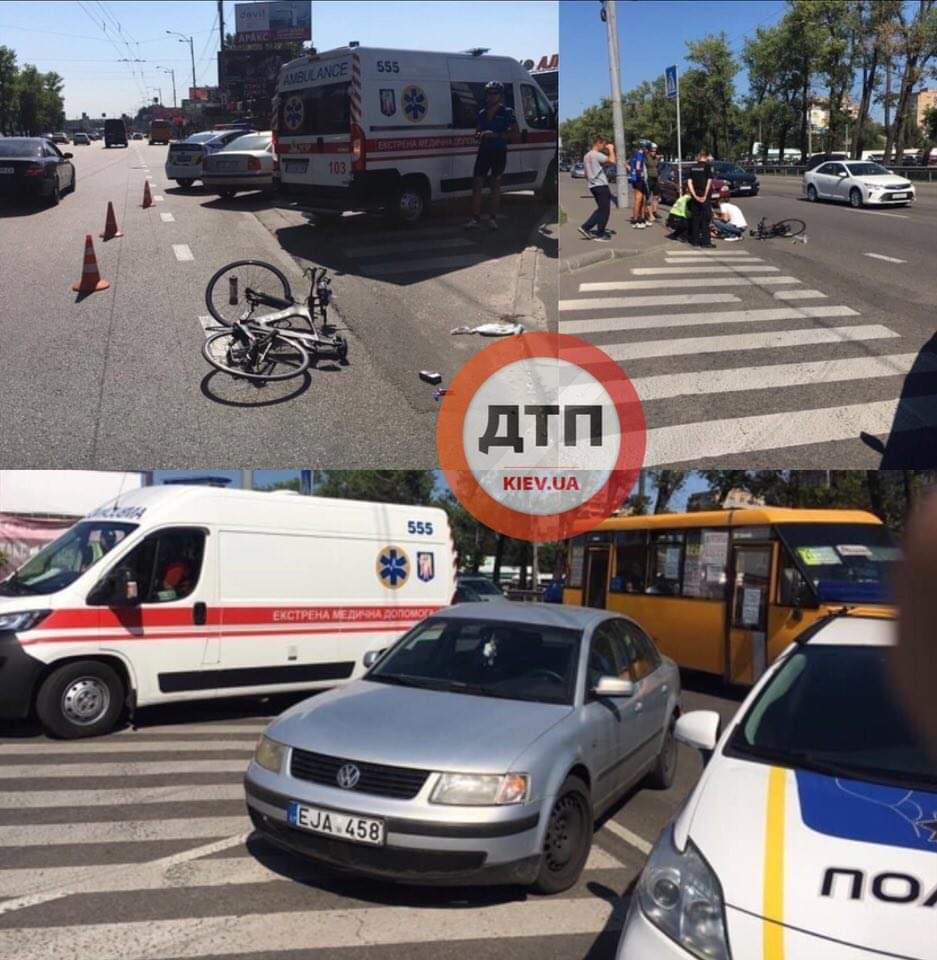 В Киеве в районе Обойного рынка произошло серьезное ДТП с пострадавшими - автомобиль сбил группу велосипедистов