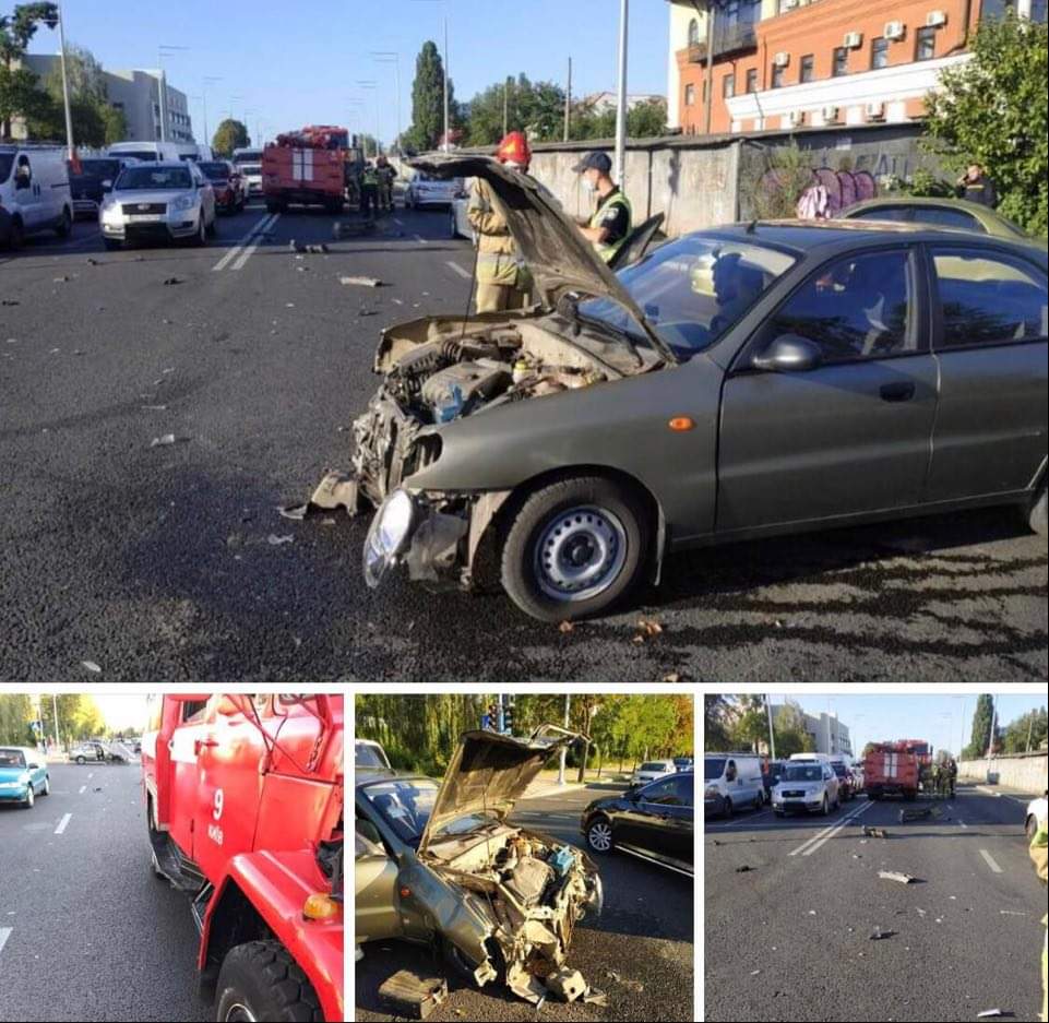 У Києві на перетині вулиць Туполєва та Естонської сталося ДТП за участю пожежного автомобіля та Daewoo Lanos
