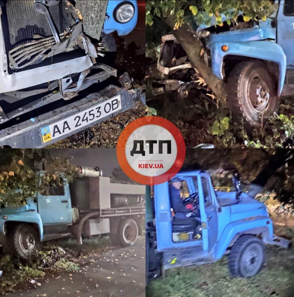 В Киеве на Радужном произошло серьезное ДТП - грузовик врезался в дерево: у него отказали тормоза