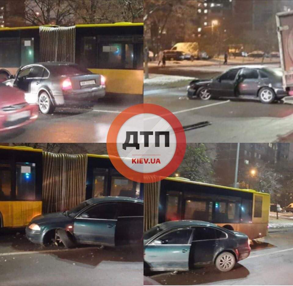 В Киеве на улице Закревского произошло серьезное ДТП с участием двух автомобилей и автобуса
