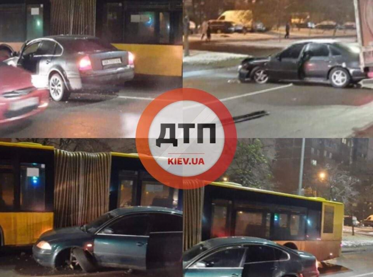 В Киеве на улице Закревского произошло серьезное ДТП с участием двух автомобилей и автобуса