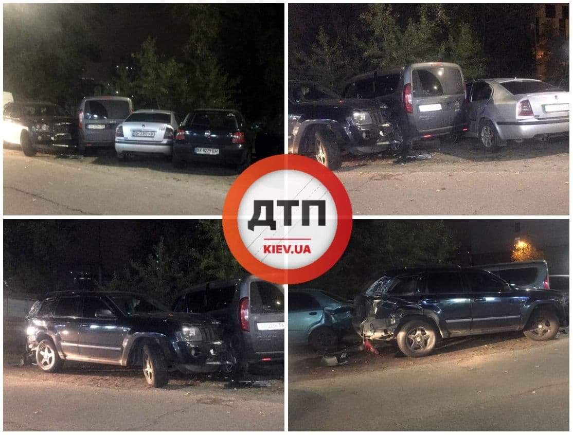 В Киеве на Урловской произошло ДТП - джип разбил 4 припаркованные автомобили