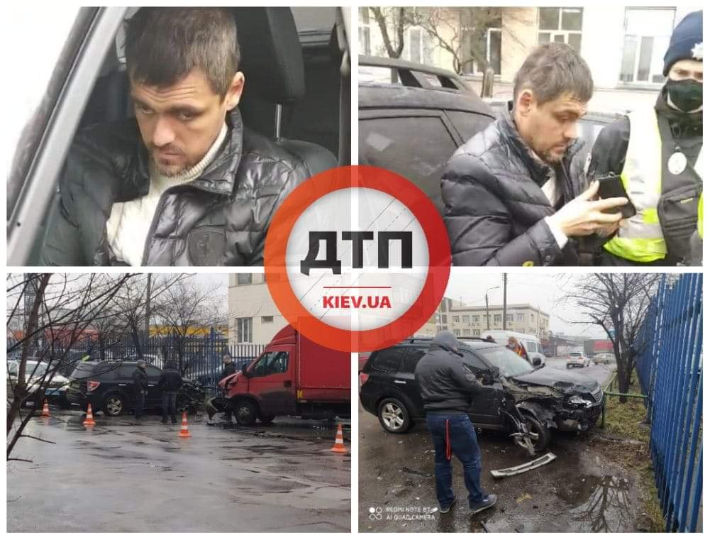 В Киеве на улице Ивана Сергиенко произошло ДТП с участием пьяного водителя автомобиля Субару и грузовика
